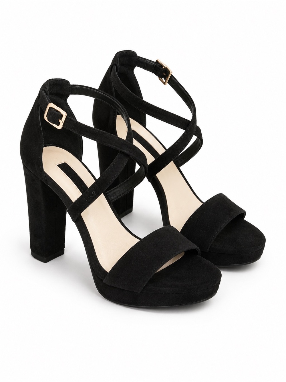 F21 Black Strappy High Block Heel Sandals - Women